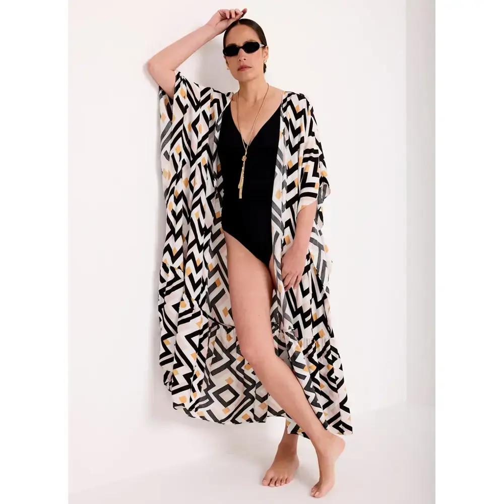 Mint Velvet Black Geo Print Kimono